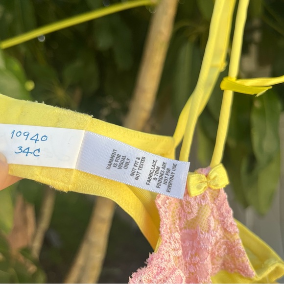 NWT Dead stock Jezebel Yellow Mesh Sheer Bra with Pink Lace Detailing. - Picture 7 of 10